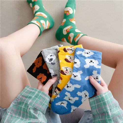 Cute woman socks funny candy color dog head pattern cartoon socks European and American fashion trend personalized socks