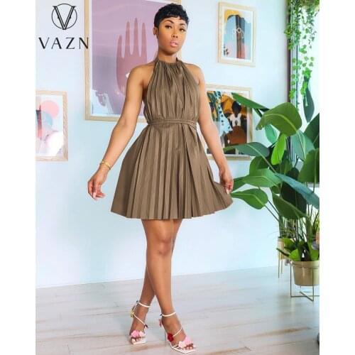 VAZN 2020 New Sleeveless Halter Women Elegant Sexy Club Special Fashion Women High Waist Thin A-line Dress