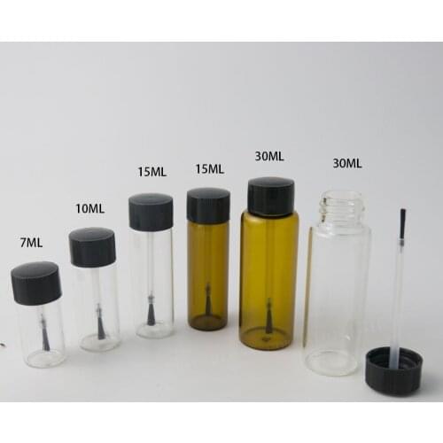 New Design! 500 x 7ml 10ml 15ml 30ml Clear Amber Glass Nail Polish Bottle Vials WITH Black Lids Mini Cute Glass Container
