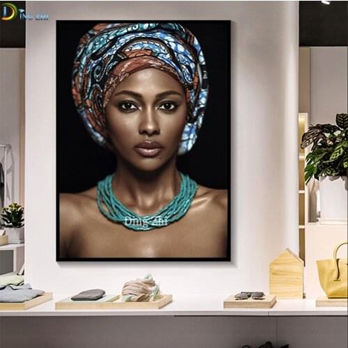 Nude African Woman Indian Headband 5D DIY Diamond Painting Wall Art Cross Stitch Portrait Embroidery Mosaic Rhinestone Decor