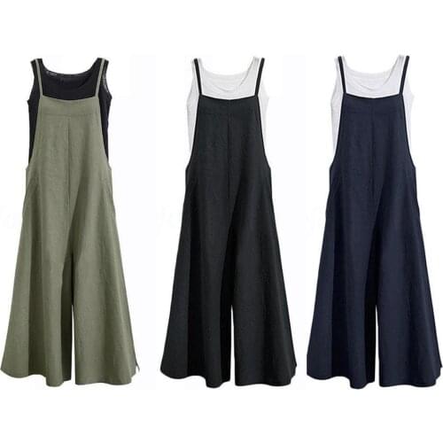 Solid Color Women Casual Oversized Dungarees Wide Leg Bib Pants Loose Overalls