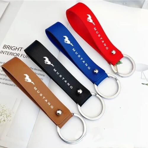 Handmade original business leather keychain Car key bag anti-lost rope Pendant Jewelry Trinket For Ford Mustang GT SHELBY