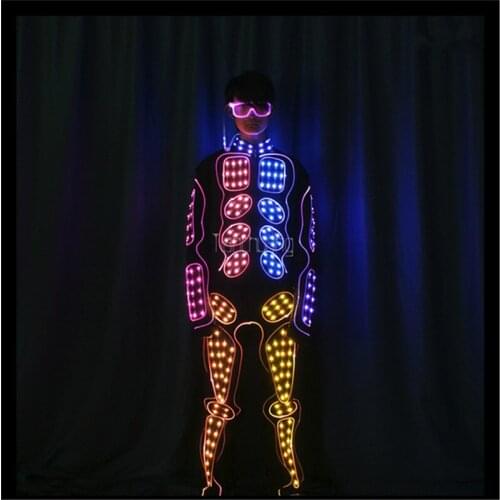 Programmable full color led robot men outfit full color dmx tron led dance costumes RGB light stage wears dj clothe colorful bar