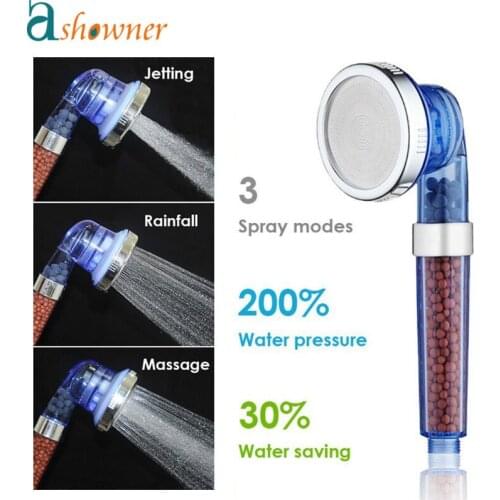 3 Modes Adjustable Jetting Shower Head Bathroom Handheld High Pressure Saving Water Anion Mineral Balls Filter Shower SPA Nozzle