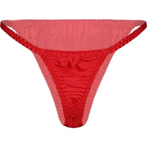 Mens Lingerie Sexy Sissy Panties Low Waist Satin Thongs Frilly Elastic Waistband G-string Underpants Breathable Briefs Underwear