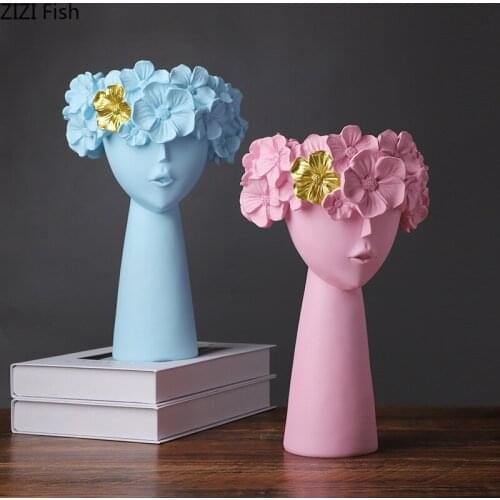 Creative Resin Cartoon Flower Fairy Character Ornament Flower Vase Desktop Storage Organization Handicraft Home Decoration