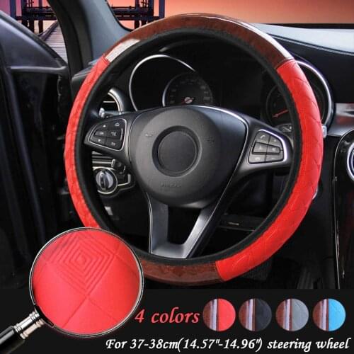 Universal 37-38cm Diameter Wood Grain Leather Car Steering Wheel Cover Interior Accessories Steering-Cover Car-styling