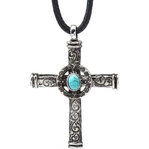 Viking Cross Necklace Men Women Jewelry Pendant Necklace Chain The Vikings Teen Unisex Antique Silver Hiphop Rock Sweater chain