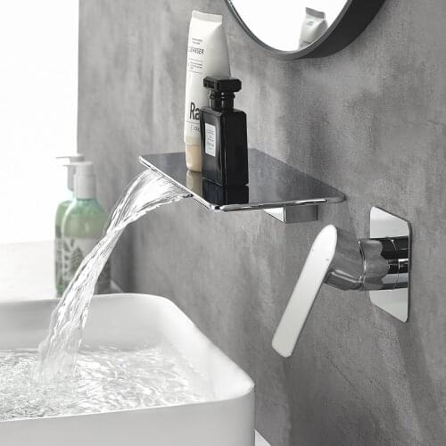 Waterfall Sink Faucet Shelf Basin Water Mixer Tap Chrome Wall Mounted Brass Elegant Life Decoration Bathroom Hotel Faucet