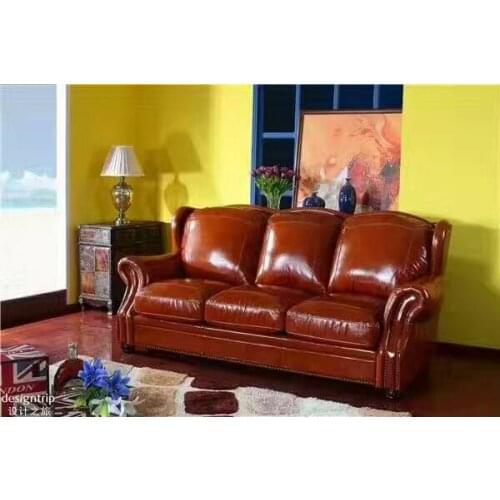 High quality cow top graded real genuine leather sofa/living room sofa furniture latest style home used three seat brown couch