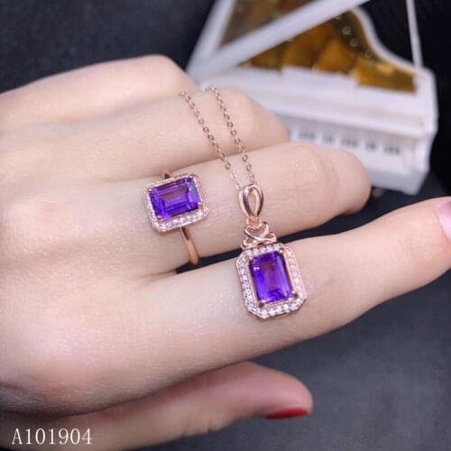 KJJEAXCMY boutique jewelry 925 sterling silver inlaid natural amethyst gemstone female luxury pendant necklace ring set support