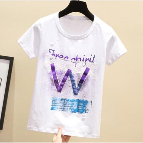 GGRIGHT Funny korean Hole Summer T-Shirt Women Black White Female T-shirt Cotton 2019 letter Tee Shirt Femme Harajuku Streetwear