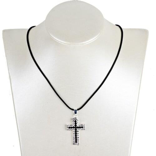 Women Lucky Cross Crystal Rhinestone Shiny Woven Rope Pendants Necklaces Charm Fashion Party Jewelry Gifts