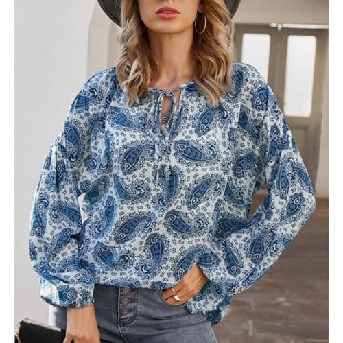 Women Loose Floral Print Blouse Spring Long Sleeve Shirt Tops Ladies Office Retro Printing Blouses Tops New Arrival