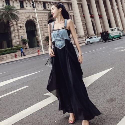 Vintage Plus Size Spaghetti Strap LongDenim Dress Women Spring Waist Belt Party Jeans Dress Summer Streetwear Korean Frocks
