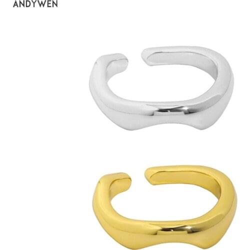 ANDYWEN 925 Sterling Silver Gold Plain Resizable Rings Irregular Geometric Resizable Adjustable Women Women Wedding Jewelry