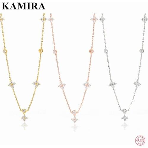 KAMIRA 925 Sterling Silver Fashion Romantic Flower Shiny Zircon Pendant Necklace for Women Wedding Vintage Charms Luxury Jewelry