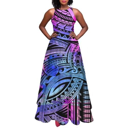 Hycool Free Shipping Tribal Stripe Print Sleeveless Gradient Dresses For Wedding Party A-Line Maxi Dresses For Women Summer 2021