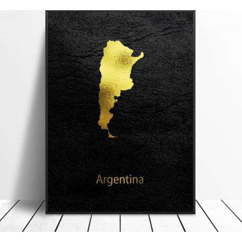 Golden Map Art Argentina Canvas Painting Wall Art Pictures Prints Home Decor Wall Poster Decoration For Living Room