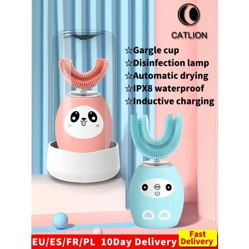 Children Ultrasonic Electric Toothbrush Silicone U Sonic Tooth Brush Head Intellige Speech Sound 36O clean IPX8 Waterproof Teeth