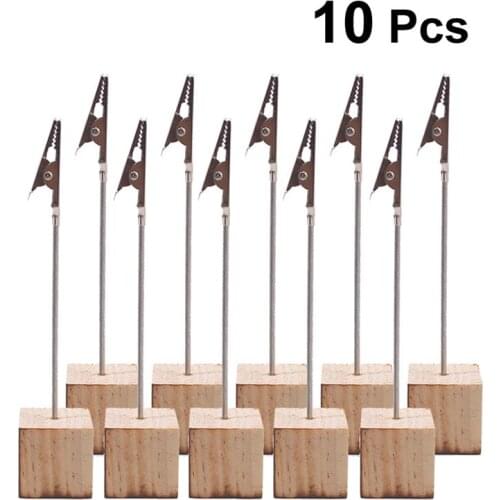 10pcs Creative Wooden Iron Clip Business Card Holder Wedding Table Name Card Holder Clips Picture Memo Note Photo Stand