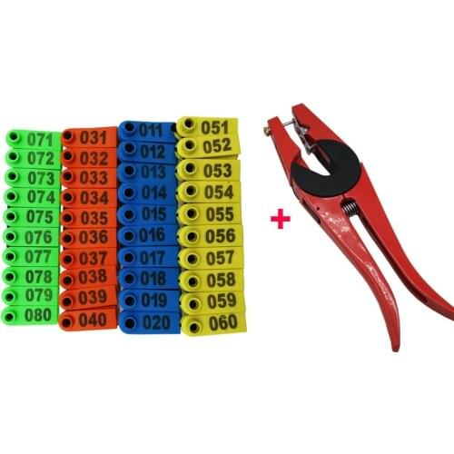 100 Number Plastic Livestock Ear Tag Multicolor Animal Tag Blue Yellow Orange and Ear Tag Applicator for Goat Sheep