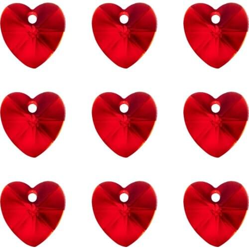 100Pcs Red Color Faceted Crystal Glass Heart Beads Hanging Pendants for Bracelet Necklace Earrings Jewelry Making