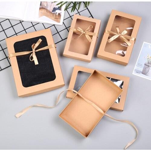 100Pcs/Lot Large Kraft Paper Bag With Window Box Underwear Stockings Scarves Packing Box Portable Gift Boxes Wholesale