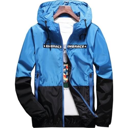 2018 New Autumn Bomber Hooded Jacket Men Casual Slim Patchwork Windbreaker Jacket Male Outwear Zipper Thin Coat Brand Clothing