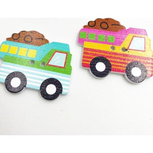 30pcs 2 Holes Mixed Wooden Transporter Shape Painting Buttons For Sewing Craft Flatback And Scrapbooking Accessories WB681