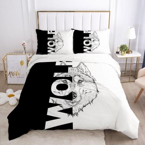 3D Bedding Set Europe Single Duvet Cover Set 2-3PCS Comforter Case Pillowcases Nordic Bed Set Black and white wolf
