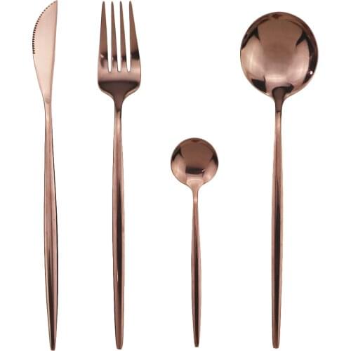 4pcs/set Knife Fork Spoon Tableware Rose Dinnerware Set Kitchen Teaspoon Flatware Set 304 Stainless Steel Cutlery Silverware Set