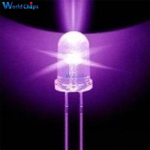 50PCS Super Bright F5 5mm Round UV/ Purple LED Emitting Diode 390-395nm Purple Lamp F5 LED light for DIY lights