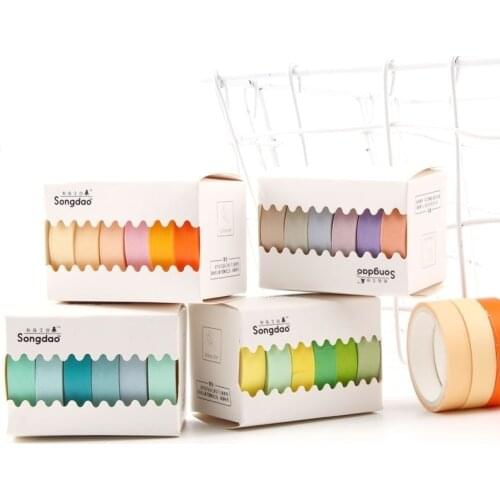6 Rolls/lot Rainbow Masking Tape Washi Tape Solid Color Masking Washi Sticky PaperTape Adhesive Decoration