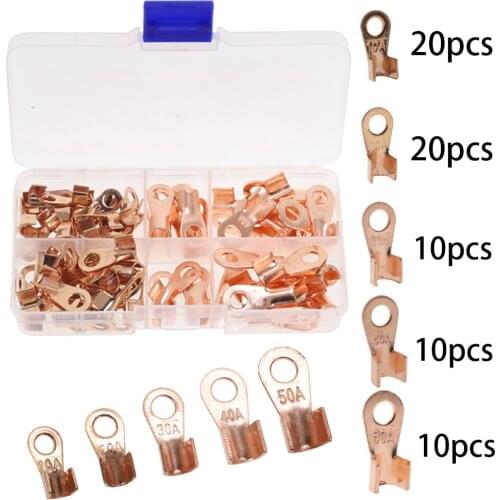 70pcs Red Copper Circular Splice Ring Terminal OT-10A 20A 30A 40A 50A Dia Wire Naked Battery Cable Connector Lugs Terminals Kit