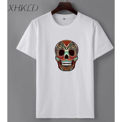 XHKLD Brand casual men Punk Rock tops punisher print t shirt cotton short sleeve o-neck tee shirt homme skull Clothes camiseta