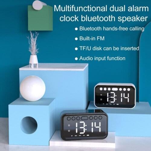 Mirror LED Alarm Clock Multifunction Wireless 5.0 Bluetooth Music Player Electronic Digital Table Clock With Dual Alarm FM Mode