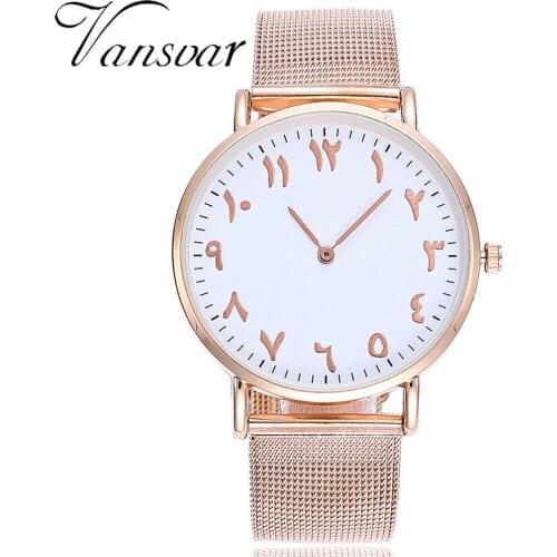 Vansvar Arabic numerals Dial Fashion Women Men Business Watches Casual Quartz Stainless Steel Band Arabic Numbers WristWatch 533