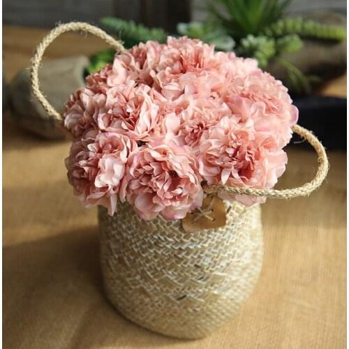 5Heads Artificial Silk Peony Flower Bouquet Home Wedding Party Valentines Day Decor Fake Hydrangea Flower Bridal Holding Flowers