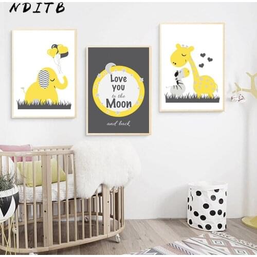 Nursery Wall Art Canvas Poster Print Minimalist Painting Nordic Kids Decoration Pictures Baby Bedroom Decor Love You to the Moon