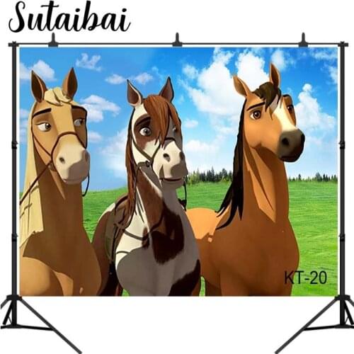 Spirit Horse Photography Backdrop Kids 1st Birthday Baby Shower Apple Tree Photo Background Green Vinyl Photo Booth Prop