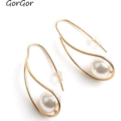 GorGor Dangle Earrings Women Copper Material Pattern Water Drop Pearl Romantic Temperament Wedding Trendy Jewelry DK-515