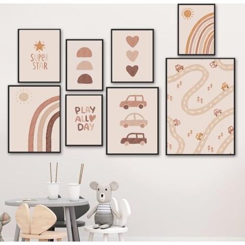 City Car Rainbow Sun Star Heart Boho Nursery Art Canvas Painting Nordic Posters And Prints Wall Pictures For Boy Kids Room Decor