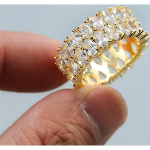 White Crystal Stone Charm Gold Color Wedding Rings For Women Luxury Jewelry Vintage Bridal Water Drop Female Engagement Ring