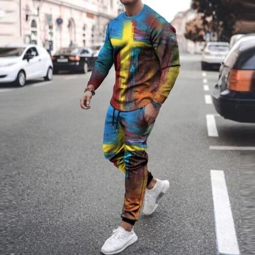 Mens Fashion Printing Long Sleeve Hoodie And Long Pant Suits Men Casual Jogging Two Piece Sets 2021 New Autumn Outfit Streetwear