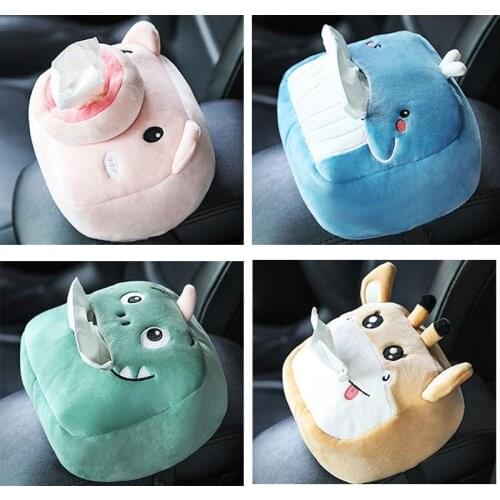 Creative Tissue Box Cover Soft Cartoon Paper Napkin Case 4 Styles Cute Animals Car Paper Boxes Lovely Napkin Holder for Car Seat