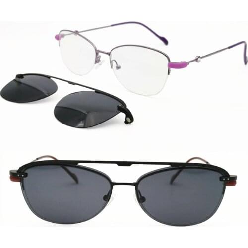 Metal clip on sunglasses 3055 micro butterfly shape slim optical glasses frame with megnatic clip polarized sunglasses lenses