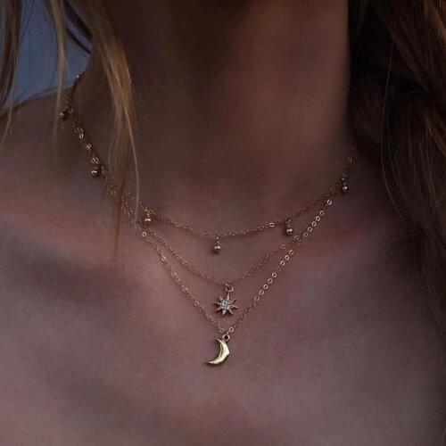 European and American Balls Full of Diamond Stars Moon Multi-layer Necklace Hot Jewelry Choker Chain Necklace Pendant Necklace
