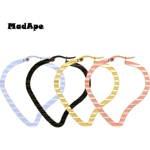 MadApe Fashion Stainless Steel Heart Hoop Earrings Gold Color Women Earrings Jewelry Heart Female Round Fancy Hoop Earrings