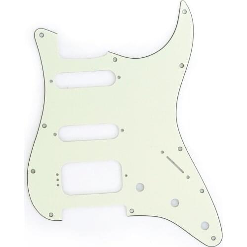 Musiclily Pro 11-Hole Round Corner HSS Guitar Strat Pickguard for USA/Mexican Strat 4-screw Humbucking Pickup, 3Ply Mint Green